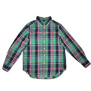 Ralph Lauren Boys Plaid Shirt Sz. M 10-12 Green Button Down 100% Cotton Pony